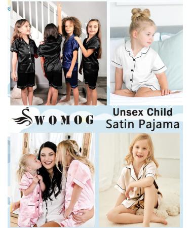 SWOMOG Kids Satin Pyjamas Set - Button-Down Silk Pjs Short Sleeve Lounge Set - 10-11 Years - Pink - Buy Online on SooperMarket.com