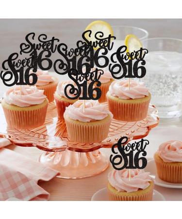 Rsstarxi 30 Pack Glitter 16 Cupcake Toppers Sweet 16th Birthday Cake Toppers Hello 16 Sixteen Years Old Cupcake Picks 16th Birthday Wedding Anniversary Party Cake Decorations Black Design 1 Black - Buy Online on SooperMarket.com