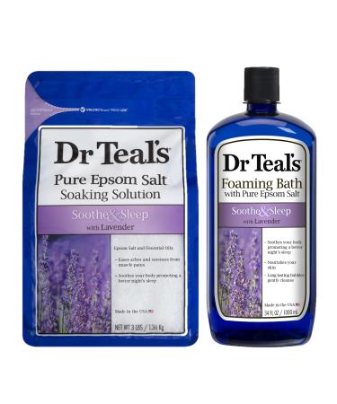 Dr Teals Lavender Foaming Bath and Salt Combo (1 Foaming Bath  1 Salt) - Soothe & Sleep with Lavender - One 34 oz Foaming Bath and One 48 oz Bag of Epsom Salt