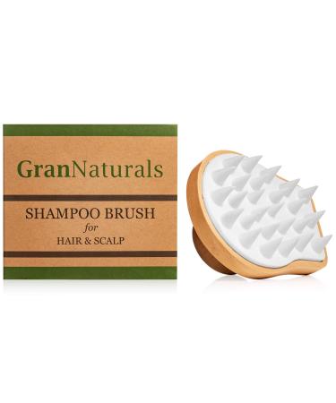 GranNaturals Wooden Shampoo Scrubber Brush - Shower Scalp Massager for Men & Women - Head Exfoliator with Silicone Bristles - Helps Promote Healthy Blood Flow  Dandruff Removal