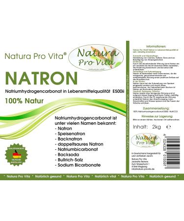 Pure E500II Natura Pro Vita Natron - 2kg Aluminum-Free Vegan Soda Powder for Dental Care Cooking Baking Cleaning & Body Care | International Shipping Available - Buy Online on SooperMarket.com