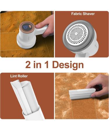 HOMEASY Fabric Shaver Rechargeable Lint Remover with 3 Blades & LED Display - White | Removes Fuzz from Sweaters, Couches, Clothes, Carpets & Furniture - Buy Online on SooperMarket.com