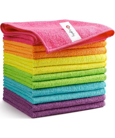 Orighty Microfiber Cleaning Cloths Pack of 12 Highly Absorbent Cleaning Supplies Lint Free Cloths for Multiple-use Powerful Dust Removal Cleaning Rags for House Kitchen Car Care(12x12 inch)