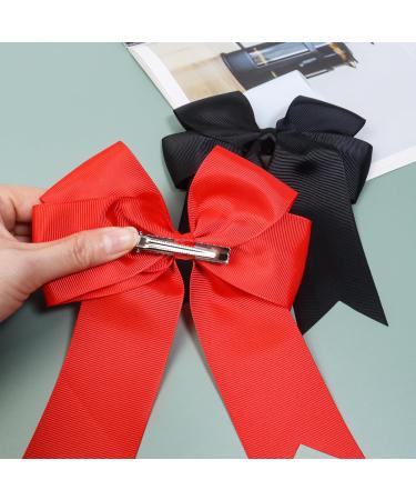 2 Pack 6 inch Bow Hair Clips Large Hair Bow Hair Barrette Clips for Women Girls Red Hair Bows(Black Red) - Buy Online on SooperMarket.com