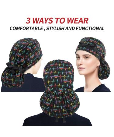 ABAMERICA Women's Surgical Scrub Cap with Ponytail Holder Personalized Nurse Hat for Long Hair | D02 Heart Beating Design - Buy Online on SooperMarket.com
