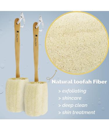 Bleu Bath 2 Pack Exfoliating Loofah Back Brush - 100% Natural Organic Luffa, Long Wooden Handle, for Men, Women, Sensitive Skin - Buy Online on SooperMarket.com