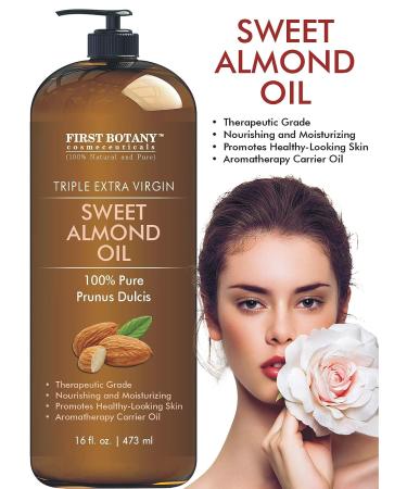 Triple AAA+ Grade Cold Pressed Sweet Almond Oil - 100% Pure & Natural - For Hair, Skin, Face - 16 fl oz with Pump Dispenser - Buy Online on SooperMarket.com