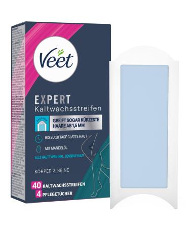 Veet Expert Cold Wax strips Body & Legs - Wax strips for hair removal for all skin types including sensitive skin - 20 double strips 40 strips 40 pieces (2 pack)