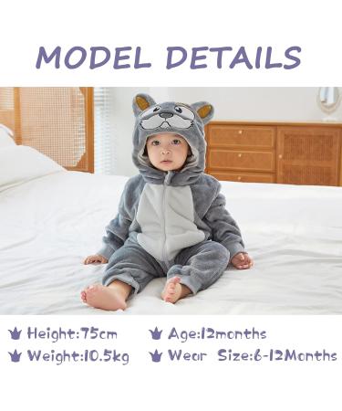 COOKY.D Baby Hooded Rompers | Winter Flannel Jumpsuit Pajamas for Infants | 3-6 Months | Dog Design - Buy Online on SooperMarket.com