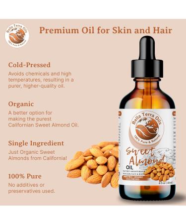 Organic Sweet Almond Oil 4oz - Bella Terra Oils | Pure Cold-Pressed Vitamin E Rich - Luxurious Skin Care - Buy Online on SooperMarket.com
