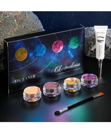 Multichrome Loose Glitter Eyeshadow Set with Brushes and Fixer - Holographic Sparkle and Duochrome Effects - Buy Online on SooperMarket.com