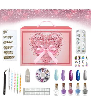 CoralBeau Nail Art Kit with Rhinestones for Nails - Nail Polish Gift Set for Teens - Nail Accessories: 4 Nail Polish, Nail Decor Tools, Nail Extensions, Nail Gems, Crystals, Jewels, Diamonds