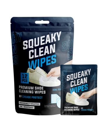 Squeaky Clean Wipes - Premium Shoe Cleaning Wipes - Multipurpose Wipes For All Shoes - Keep Your Footwear Looking Brand New! - Individually Wrapped - Dual Textured - Portable Resealable Bag Included 12 Pieces