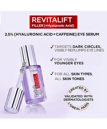 L'Or al Paris Revitalift Filler Eye Serum 20ml - 2.5% Hyaluronic Acid & Caffeine | Replumps, Brightens, De-Puffs - Buy Online on SooperMarket.com