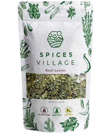 SPICES VILLAGE Dried Basil (2.3 oz) - All Natural Fresh Basil Leaves, Sweet Dry Basil Herbs, Pure Mediterranean Seasoning - Kosher Certified, Gluten Free, Non GMO, Resealable Bulk Bag