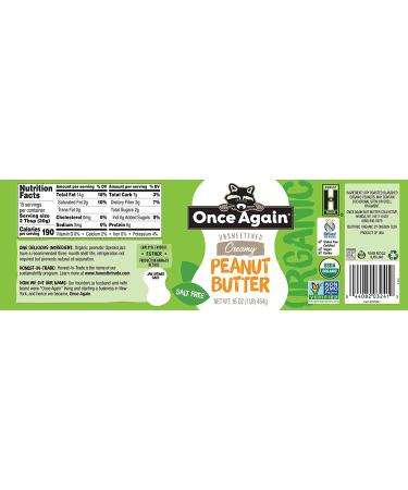 Once Again Organic Creamy Peanut Butter - Salt Free & Unsweetened - 16 oz - Buy Online on SooperMarket.com