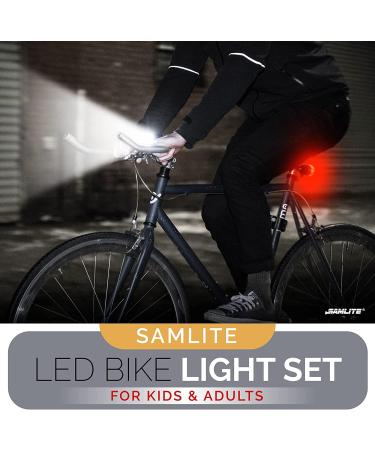 SAMLITE LED Bike Light Set: Bright Headlight for Kids & Adults, Free Tail Light, Water Resistant, Easy Install, Multiple Modes - Cycling Safety - Buy Online on SooperMarket.com