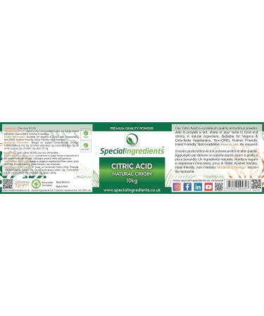 Special Ingredients Citric Acid Powder 10kg - Premium Quality, Vegan, Non-GMO, Non-Irradiated - Recyclable Container | 10 kg - Buy Online on SooperMarket.com