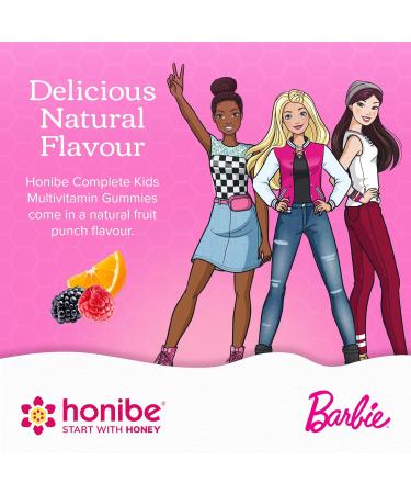 Honibe x Barbie Kids Multivitamin Gummies Plus Immune Boost | Honey-Based Vitamins Made in Canada | Children's Chewable Gummy Vitamins | Kids Zinc Vitamin Honey Gummies | 60 gummies - Buy Online on SooperMarket.com