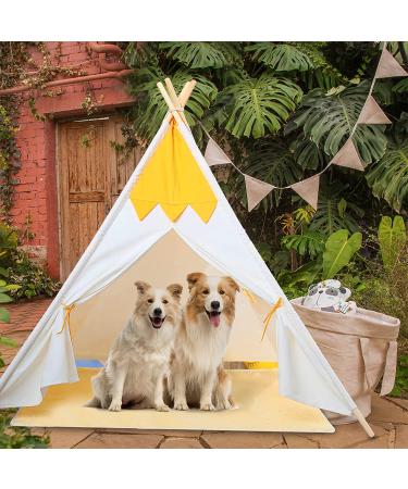 Large Pet Teepee Tent with Mat for Dogs & Cats | Portable Indoor/Outdoor Dog House - White Stripe Design - Buy Online on SooperMarket.com