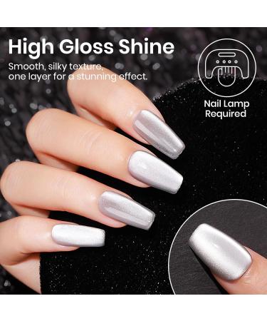 MIZHSE Cat Eye Gel Nail Polish 12mL - Silver Moonlight Glitter UV LED Soak Off for Nail Art & DIY Manicure - Buy Online on SooperMarket.com