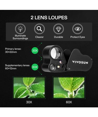VIVOSUN Illuminated Jewelers Loupe 30X 60X Magnifier with LED Light - Black | for Jewelry, Gems, Watches, Coins, Stamps, Antiques | Foldable Design - 1 Pack - Buy Online on SooperMarket.com