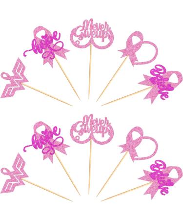 Cyodoos 30 PCS Breast Cancer Awareness Cupcake Toppers Glitter Pink Ribbon Never Give Up Beliveve Hope Cupcake Picks Pink Ribbon Party Cake Decorations Supplies - Buy Online on SooperMarket.com