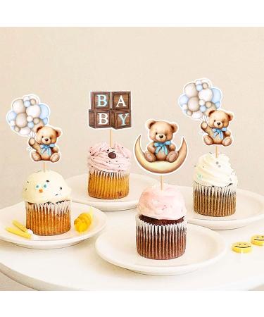 Cyodoos 36 PCS Baby Shower Bear Cupcake Toppers Selection Baby Bear Theme Baby Shower Decorative Supplies Jungle Animal Theme Baby Shower Birthday Party Cake Decorative Supplies blue Blue1 - Buy Online on SooperMarket.com