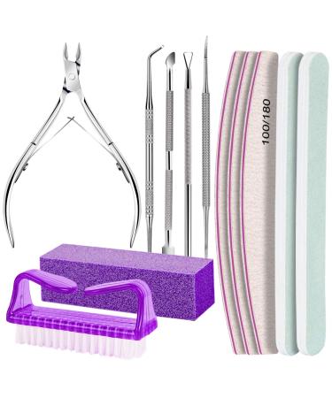 Fandamei nail files for gel nails manicure set buffer for nails nail file 100/180 buffer for gelails files for gel nails nail tongs nail shaver nail file set manicure & pedicure set purple