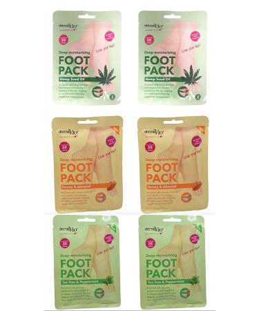 Derma V10 Foot Pack Mask (6 Pack) Deep Moisturising (Hemp Seed Oil Honey & Almond Tea Tree Peppermint)