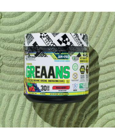 Beyond Yourself - GrEAAns Superfood Greens and EAA Blend | 4000mg Organic Superfood 2625mg Vegan EAAs | Sugar-Free Zero Calories No Synthetic Additives | Optimizes Health Performance and Recovery | Mixed Berry - Buy Online on SooperMarket.com
