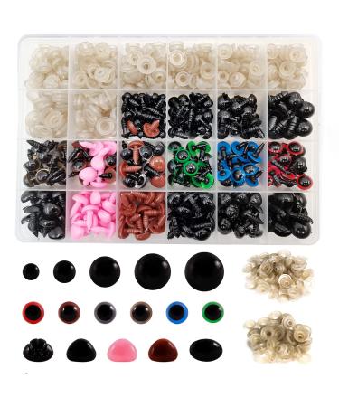 FEMBW 600PCS Safety Eyes and Noses with Washers for Stuffed Animal Amigurumi Doll Crochet  6-14mm Black Glitter Plastic Eyes for Crafts Teddy Bear Making