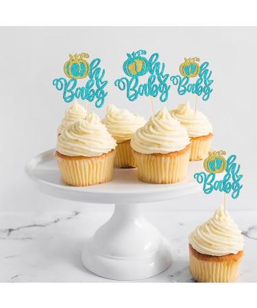 Rsstarxi 24 Pack Pumpkin Oh Baby Cupcake Toppers Glitter Gender Reveal Baby Shower Cupcake Picks Decorations for Fall Theme Thanksgiving Halloween Birthday Party Cake Decorations Blue Design 12 Blue - Buy Online on SooperMarket.com