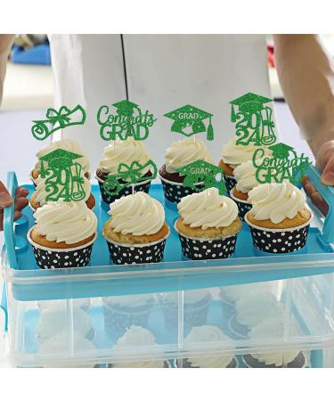 Rsstarxi 24 Pack 2024 Graduation Cupcake Toppers Glitter Congrats Grad 2024 Graduation Cap Diploma Cupcake Picks for Class of 2024 Graduation Theme Party Cake Decorations Green - Buy Online on SooperMarket.com