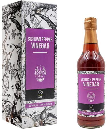 Soeos Sichuan Pepper Vinegar 16.9 fl oz (500ml), Naturally Fermented, Rice Vinegar, Vinegar with Sichuan Peppercorns, Wenzhou Vinegar, Hailuo Vinegar, Seasoned Rice Vinegar, Chinese Vinegar, brown