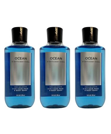 Lot of 3 Bath and Body Works Ocean Signature Collection 2 in 1 Hair Shampoo Body Wash for Men 10 Fl Oz