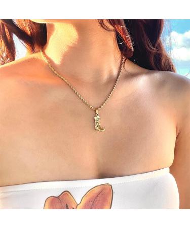 Oralgo Cowboy Boot Pendant Necklace - Unique Engraved Steel Color Jewelry for Sophisticated Style - Buy Online on SooperMarket.com