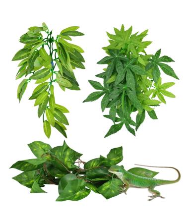 ERKOON Artificial Plastic Plant 3 Pieces Set Reptile Habitat and Aquarium Fish Terrarium Decor