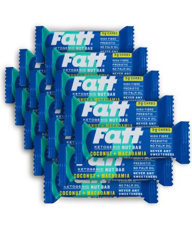 Fatt Keto Nut Bars - Coconut & Macadamia 15-Pack - 3g Carbs - 100% Natural Low-Carb Clean Keto Bar Snack with Super Fats - High Fibre Low Sugar Sweetener Free & Vegan - Aka Fattbar Coconut & Macadamia 15 count (Pack of 1)