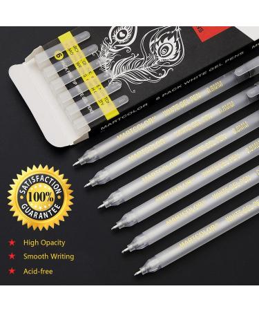 MARTCOLOR White Gel Pens Set 6 Pack 0.8mm Fine Point Pens Gel Ink Pens For Artists Archival Ink Pens White highlight Pens for Black Paper Drawing Illustration Sketching Writing - Buy Online on SooperMarket.com