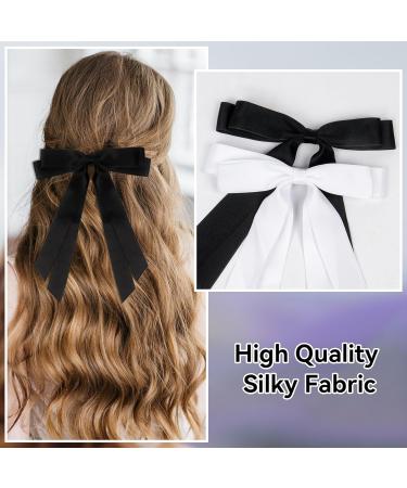 2 Pack Hair Bows for Women Black Bow Hair Clips French Barrette with Long Silky Satin Hair Ribbons for Women Girls(Black) - Buy Online on SooperMarket.com