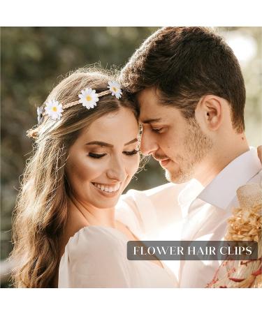 AWAYTR Sunflower Headband Hippie Flower Crown for Women - Set of 8 | Adjustable Daisy Hair Wreath for Girls - Mixed Color Sunflower Hair Accessories - Buy Online on SooperMarket.com
