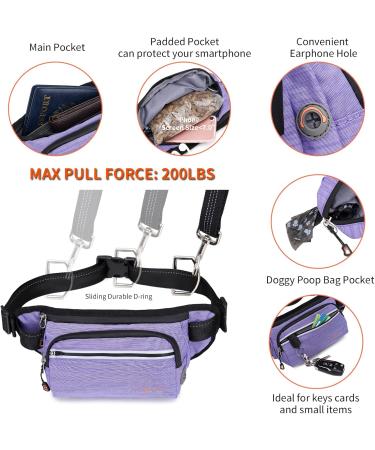 TUDEC Dogs Jogging Line with Belly Belt - Elastic Reflective Leash for Large & Medium Dogs Includes Feces Bag Dispenser - Gray Purple - Buy Online on SooperMarket.com