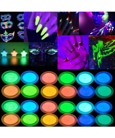 Glow in The Dark Pigment Powder Phosphorescent Powder Neon Color Changing Luminous Powder Set Pack of 24 for Epoxy Resin Fine Arts DIY Crafts Nail ArtResin Acrylic Paint Halloween Party
