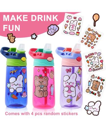 ROISDIYI Kids Water Bottle with Straw - 16oz 3 Pack, Spill Proof & Ideal for Travel - Easy Clean, Dishwasher Safe - Press Button for Pop Up Straw - Buy Online on SooperMarket.com