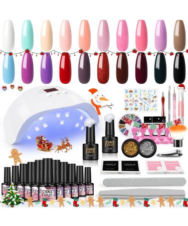 PEACECOLOR Gel Nail Polish Kit with 36W U V LED Nail Lamp 20 Colours Nude Purple Black Gel Nail Polish No Wipe Base and Top Coat Manicure Tools Decoration Gel Nail Kit Gift for Women Kit c