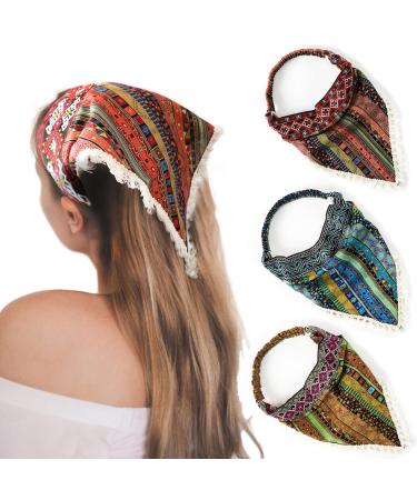 Awaytr Elastic hair band with flower pattern chiffon headscarf headband flower hair scarves with hair clips hair band anas fringe trim 1 count (pack of 3) (fringe trim))