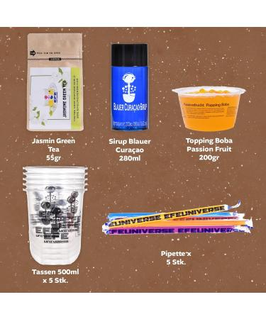 NORDIC SCHILLER Bubble Tea Home Kit Tropical Vibes 100% Vegetarian and Gluten Free Boba Tea Kit Passion Fruit Popping Boba Pearls Blue Cracao Syrup and Jasmine Green Tea Bubble Tea Gift Set - Buy Online on SooperMarket.com
