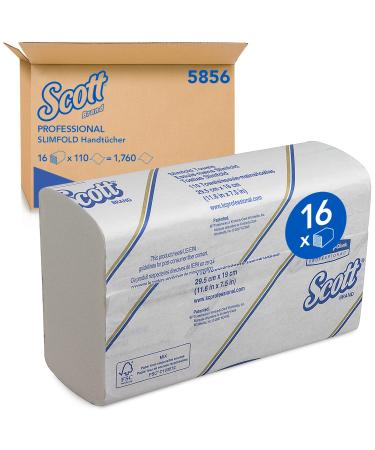 Scott folding towels 5856 paper towels with airflex absorption technology 1-layer 16 packs x 110 sheet of paper white soft comfortable ultra-absorbing and tear-resistant