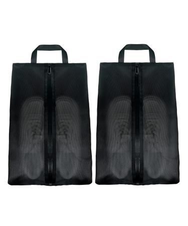 2 Pack Travel Shoe Bag Large Shoe Travel Bags for Packing Portable Shoe Storage Organizer Pouch for Men Women Water-Resistant Lightweight Golf Soccer Sneaker Boots Shoes Bag - Black